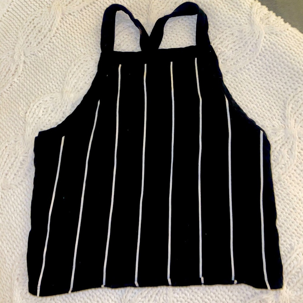 WOMENS BLACK AND WHITE PIN STRIPE CROP TOP